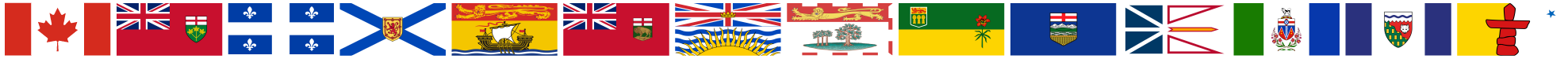 Drapeaux provinciaux et territoriaux du Canada, affichés sous forme de bande horizontale.