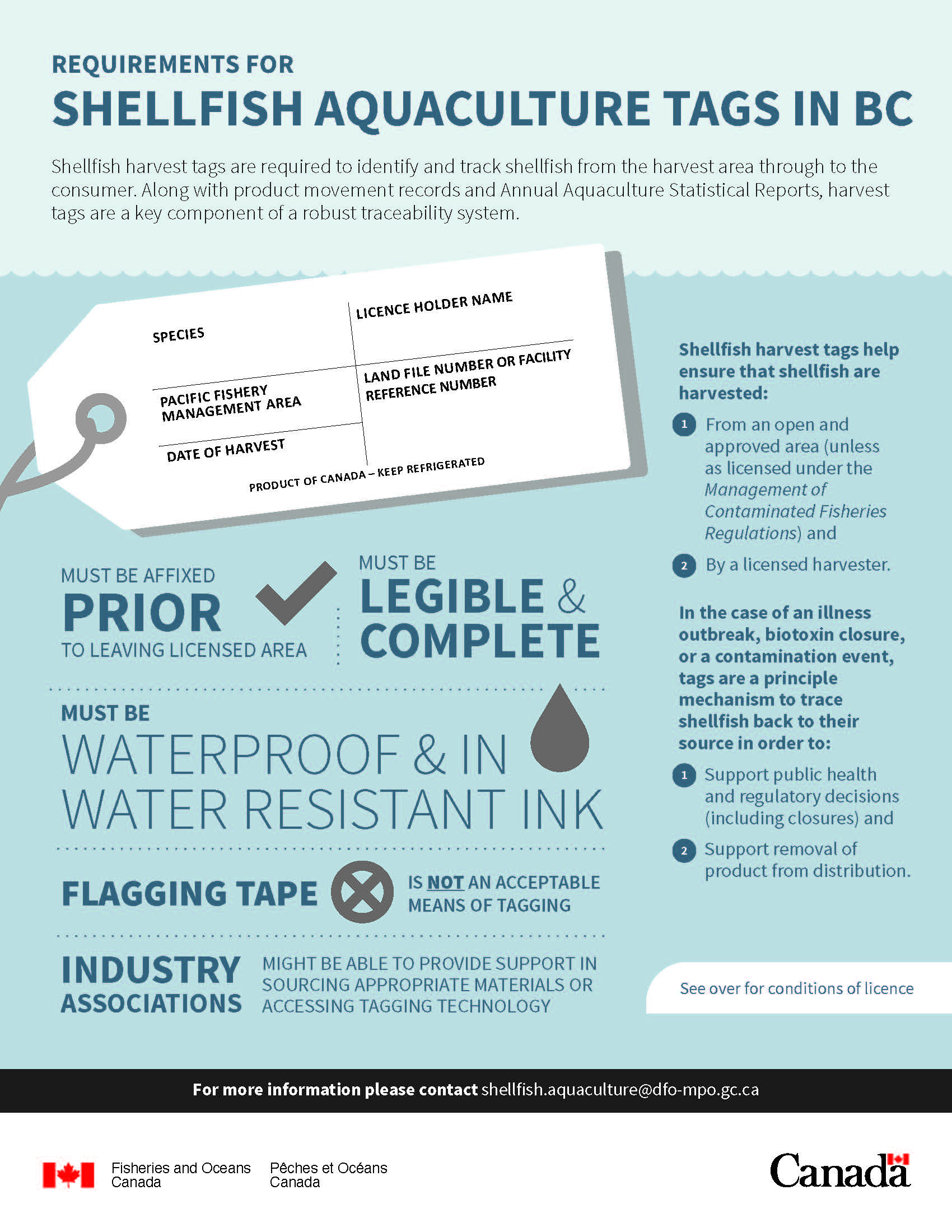 Infographic: Requirements for shellfish aquaculture tags in BC