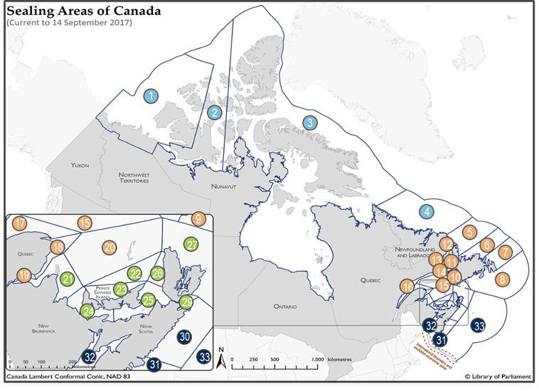 Map of Sealing Areas of Canada (Current to 14 September 2017)