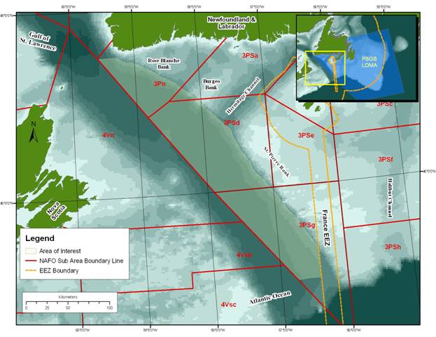 Figure 1.  Laurentian Channel Area of Interest within the Placentia Bay-Grand Banks Large Ocean Management Area.