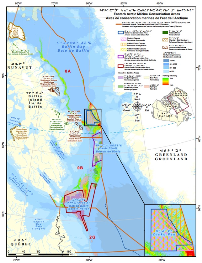 Carte illustrant le chevauchement entre les zones benthiques importantes et l’effort de pêche total