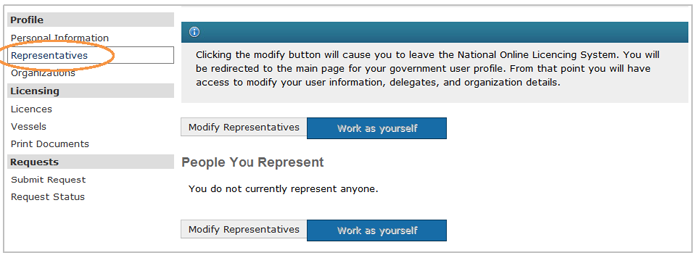 This is an image of the Representatives section, where the Representatives hyperlink is circled in orange