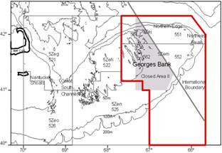 Map of haddock fishing areas on Georges Bank