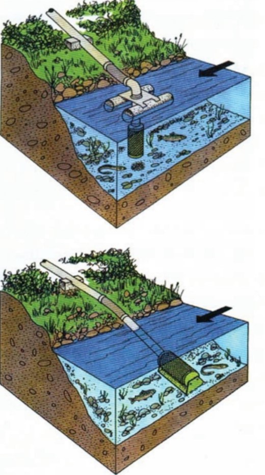 Les types comprennent des systèmes de prélèvement d'eau flottants et entièrement submergés avec des écrans à poissons.
