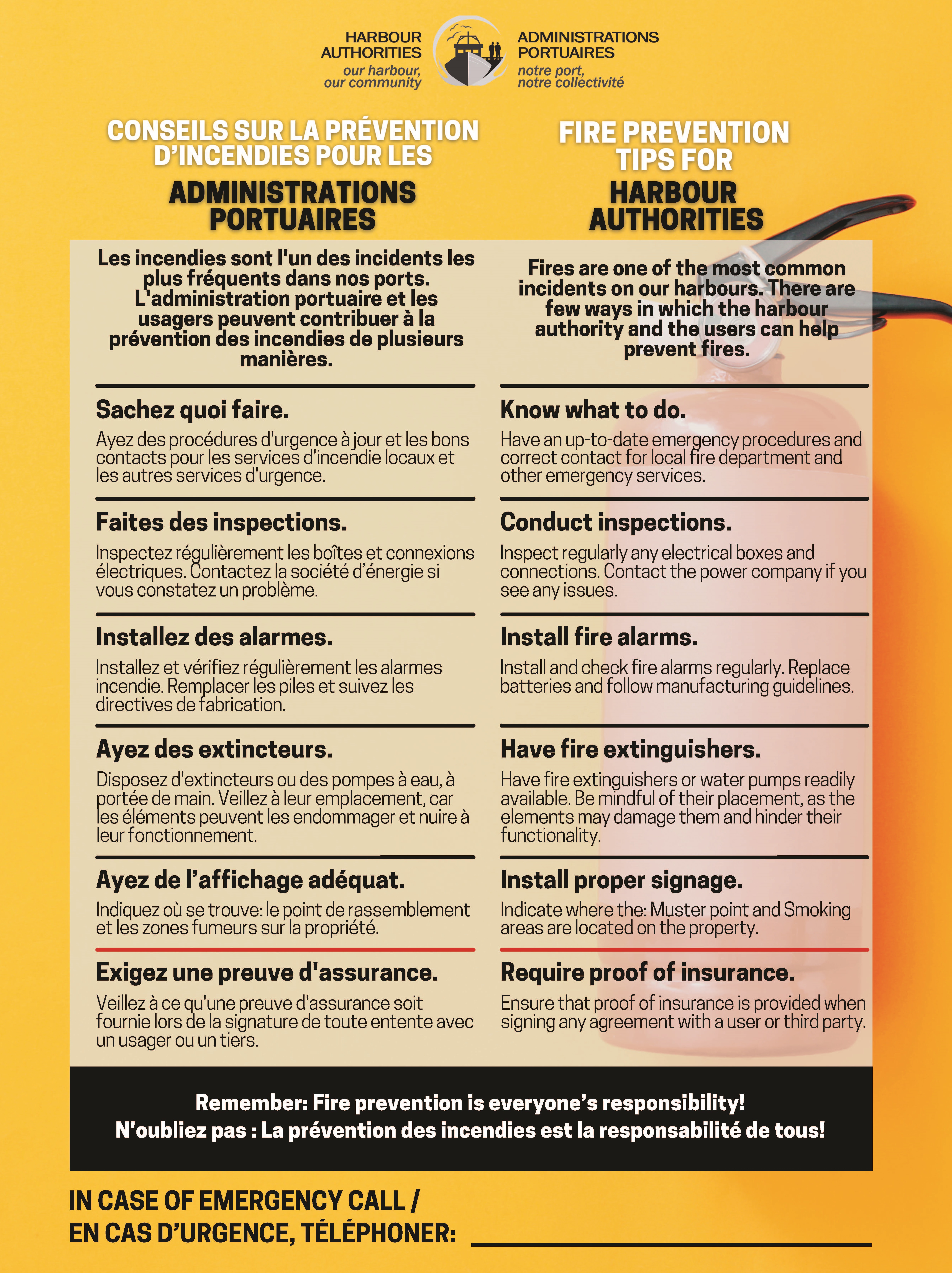 Conseils de prévention des incendies pour les autorités portuaires