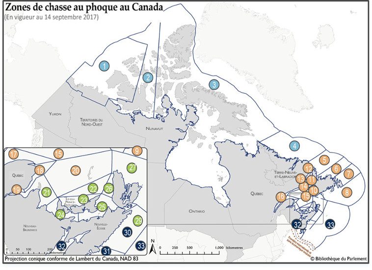 Zones de chasse au phoque au Canada (En vigueur au 14 septembre 2017)