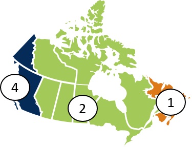 carte du Canada montrant le nombre de bénéficiaires autochtones par région