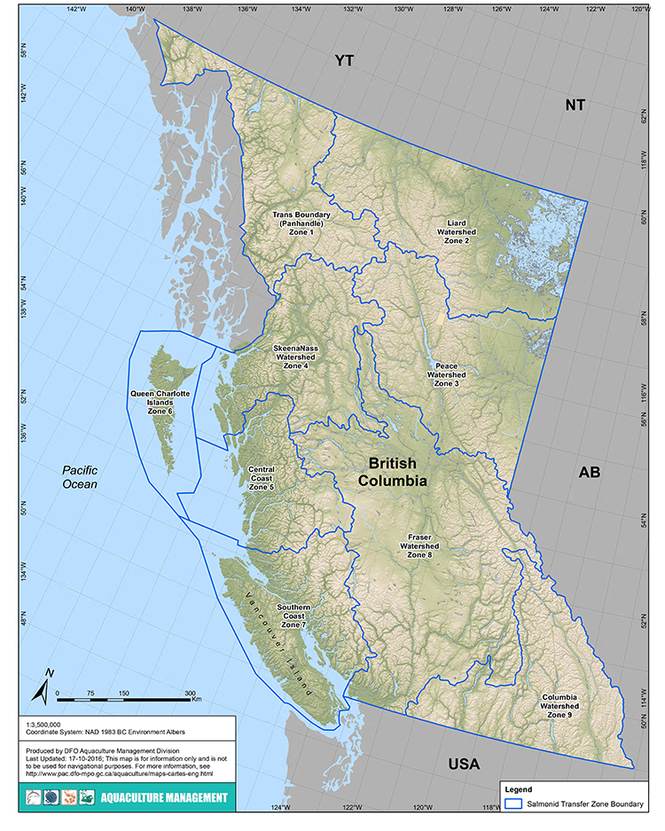 Map of Salmonid Transfer Zones in BC