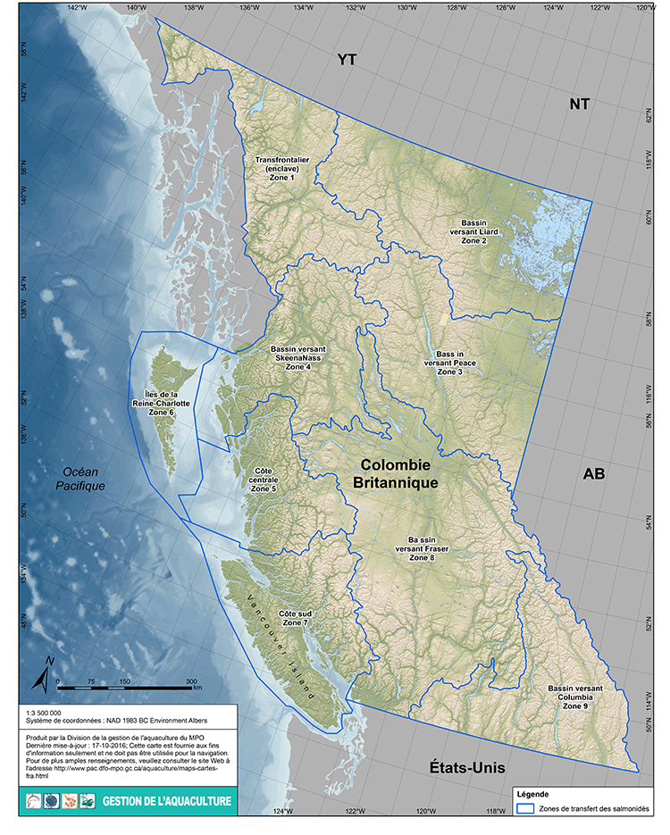 Carte: Zones de transfert des salmonidés; Zones de transfert des salmonidés