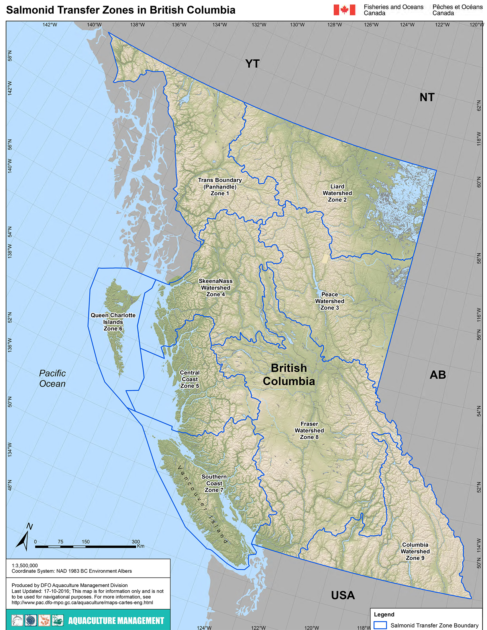 Map of Salmonid Transfer Zones in BC