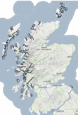 Carte des zones de gestion marine de l’Écosse.