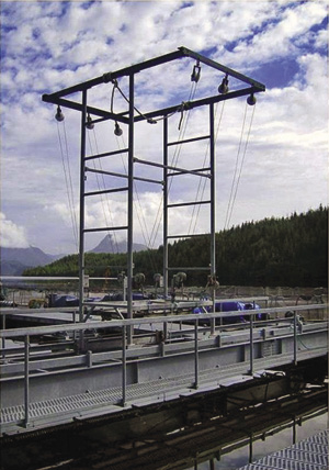 The SEAtram shellfish system and hoists developed at the Kyuquot SEAfoods Ltd. IMTA site