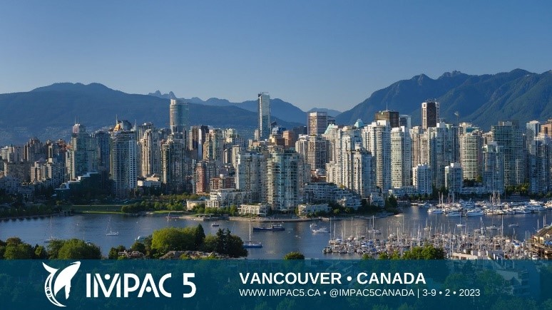 Vancouver, Canada with IMPAC5 logo and conference dates, location, website, and social media tag