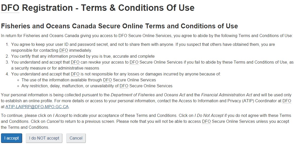 Terms and conditions of use page