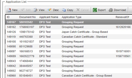 Image of Application List menu