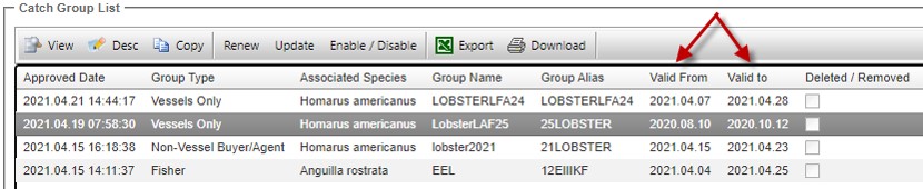 Image of Valid From Date and Valid To section