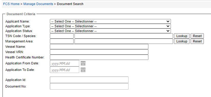 Image of Document search section