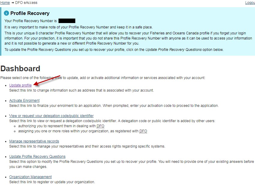 Image of Update Profile link