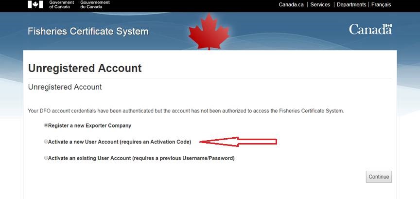 Image of Activate a new user account page