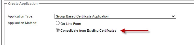 Image of Create Application screen