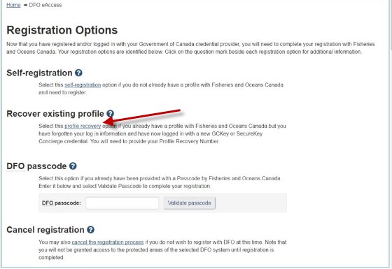 Image of Registration options page