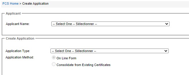 Image of Create application page