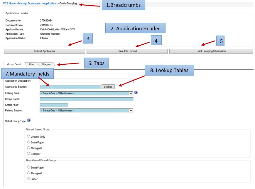 Image of tabs for grouping request