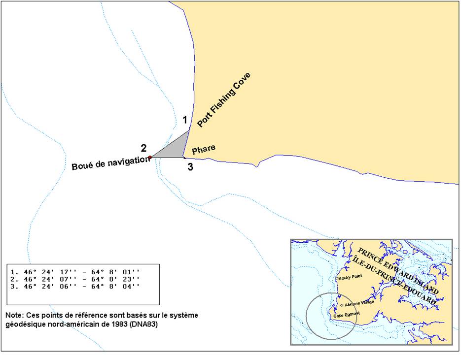Carte de la fermeture de la pêche commerciale de printemps dans un secteur de la ZPH 16E 
près du cap Egmont