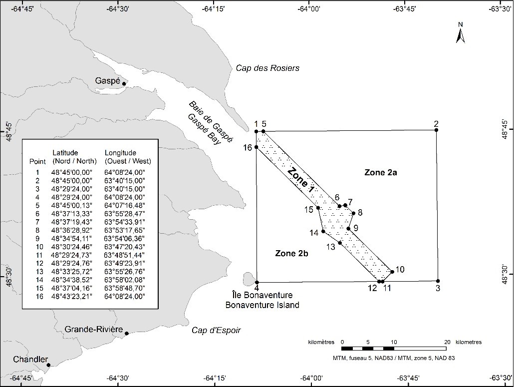 Carte démontrant la zone de protection marine du Banc-des-Américains.