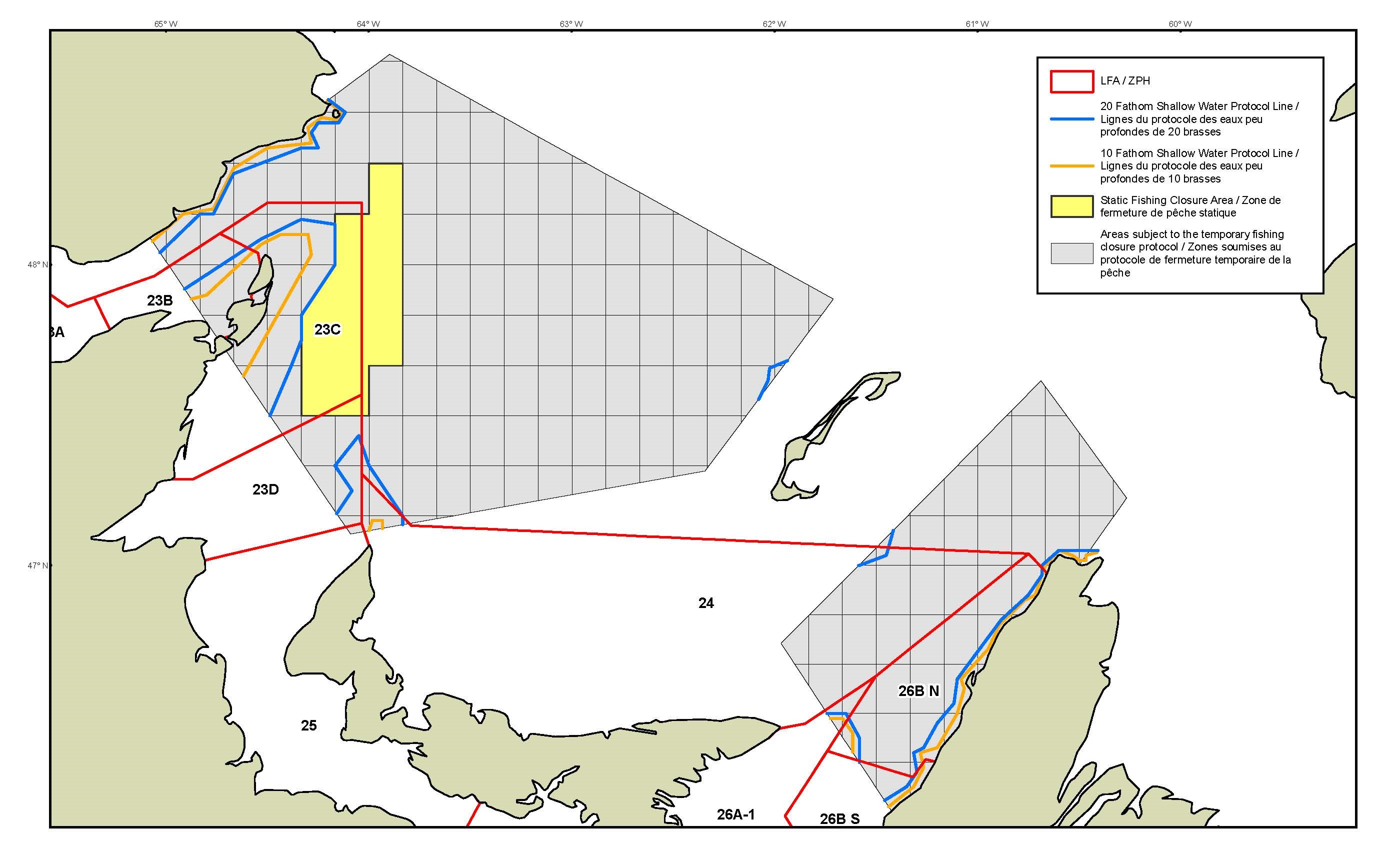 Map illustrating the Lobster Fishing Areas, static fishing closure area (static zone), and the dynamic management areas subject to temporary closures (dynamic zone)