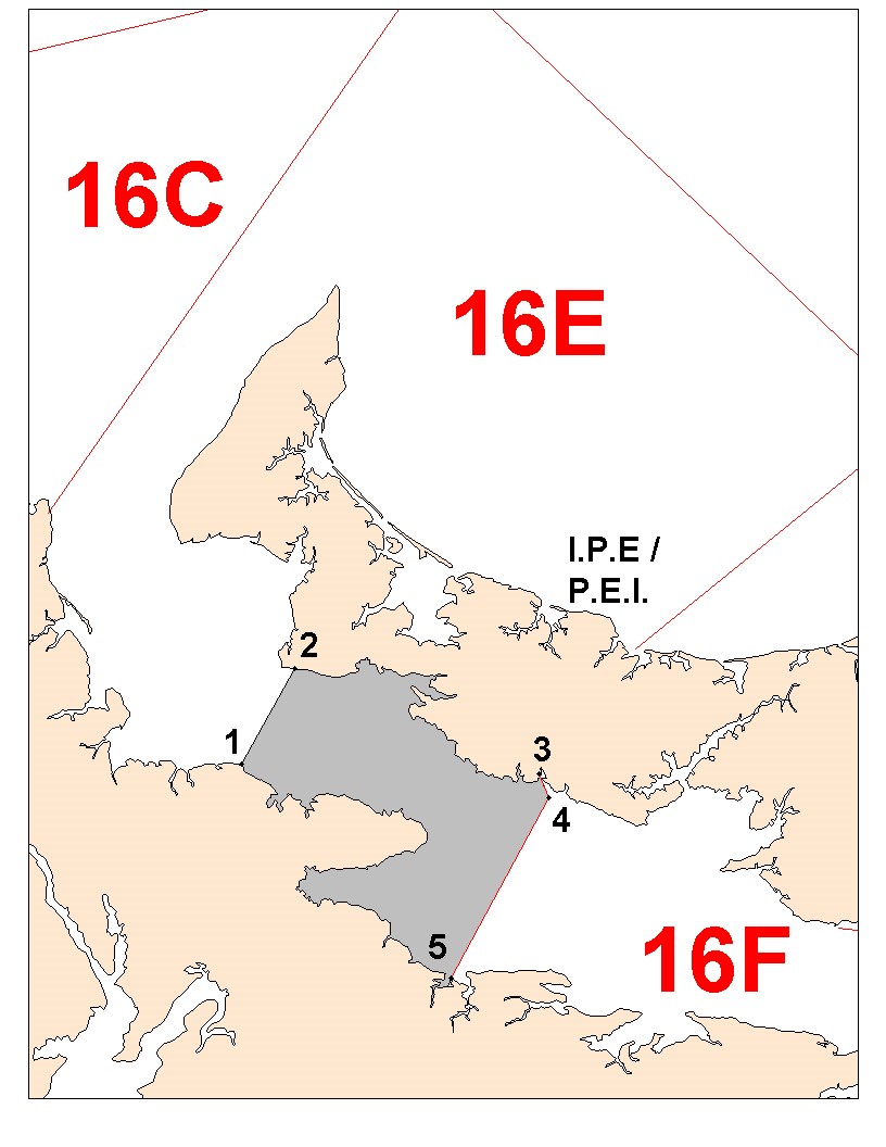 Carte illustrant la pêche d’été dans une portion de la zone de pêche 16E
