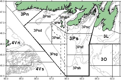 Map showing the 3Ps fishing areas