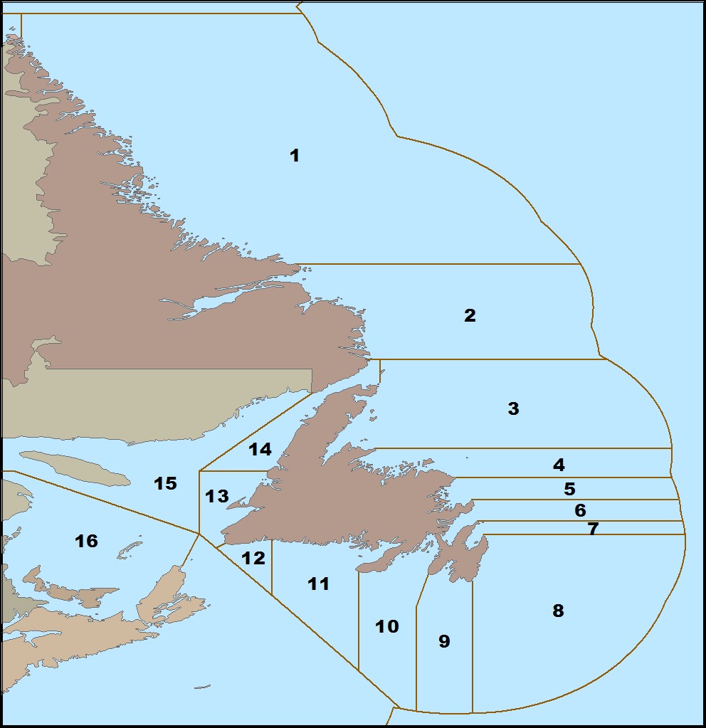 Map showing the fishing areas off the Atlantic coast.