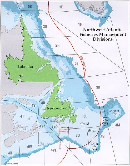 Map of Northwest Atlantic Fisheries Management NAFO Divisions