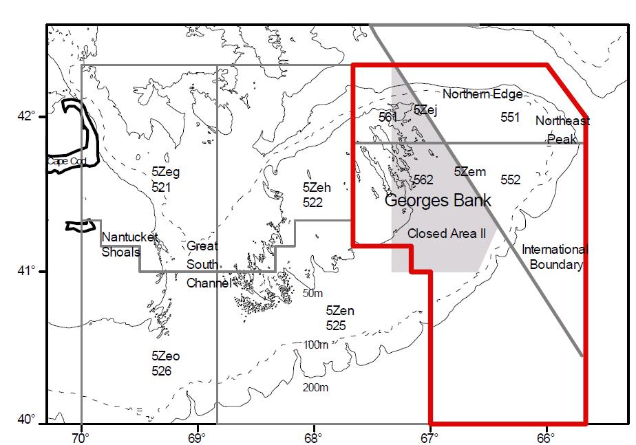 Map of Georges Bank (5Z) with statistical areas.