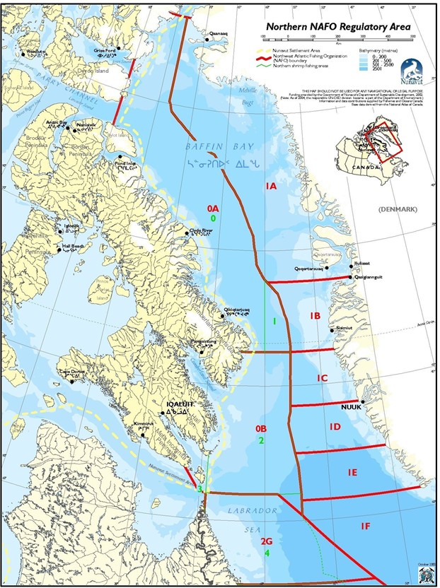 Image of map of Northwest Atlantic Fisheries Organization subareas and divisions