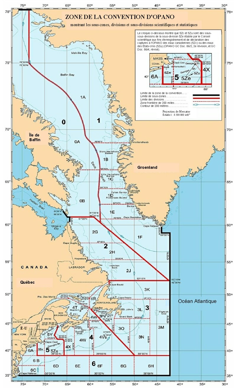 Carte montrant les limites de la zone de convention de la NAFO