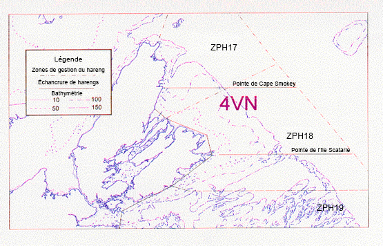 Carte des zones de pêche du hareng à Sidney Bight