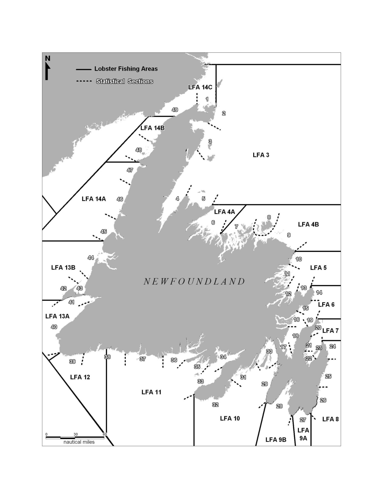 map pf lobster fishing area, NL region