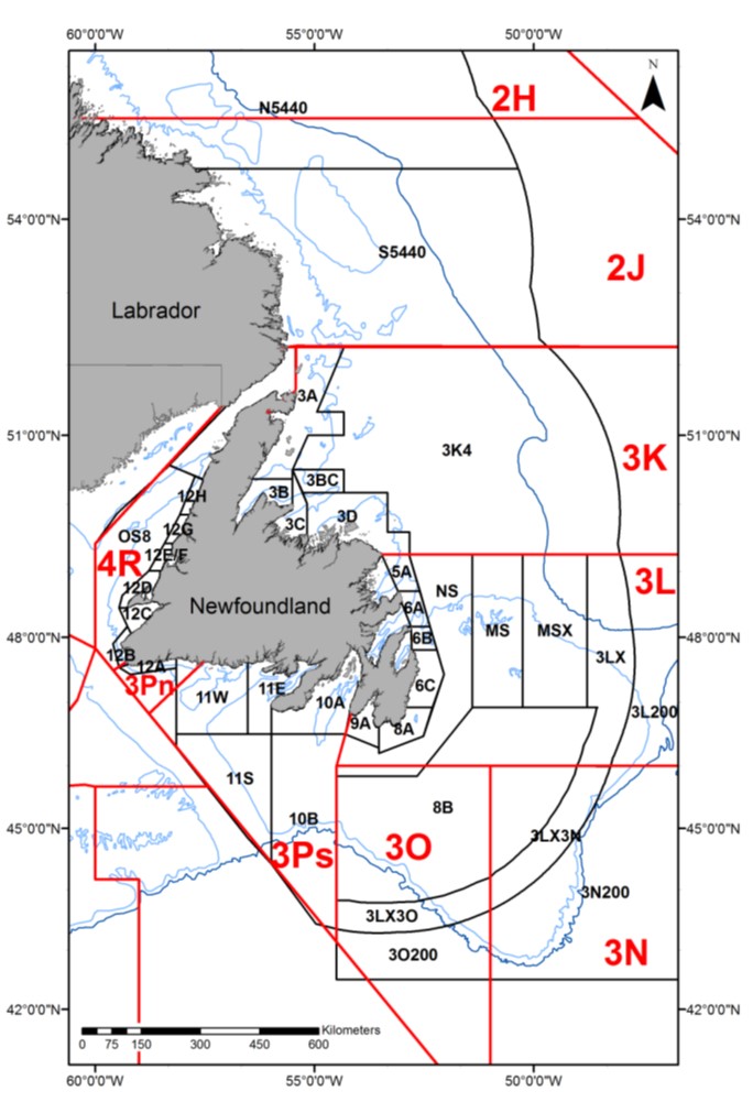 Map of crab Management Areas in NL Region