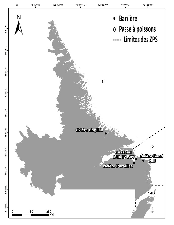 Carte des limites de la zone de pêche au saumon du Labrador