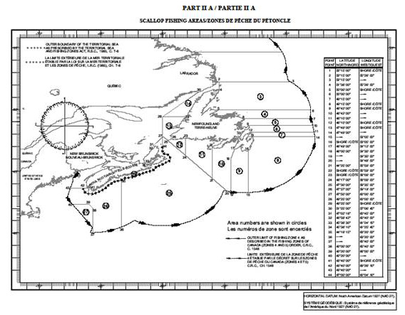 Carte de la zone de pêche du pétoncle du Règlement de pêche de l'Atlantique (1985) Partie II : Carte de la zone de pêche du pétoncle