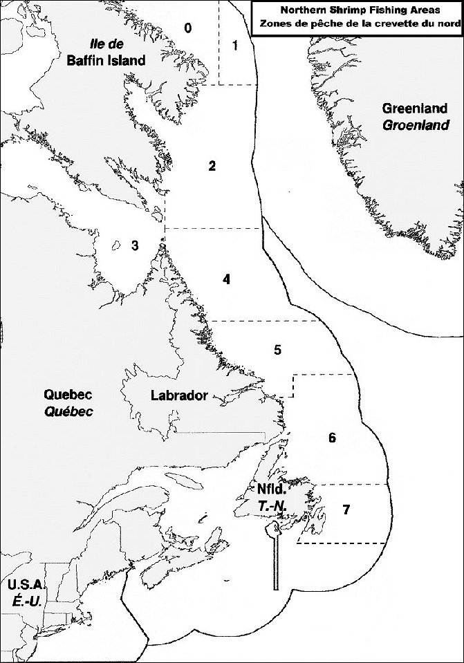 Map of Northern shrimp fishing areas before 2013 boundary changes
