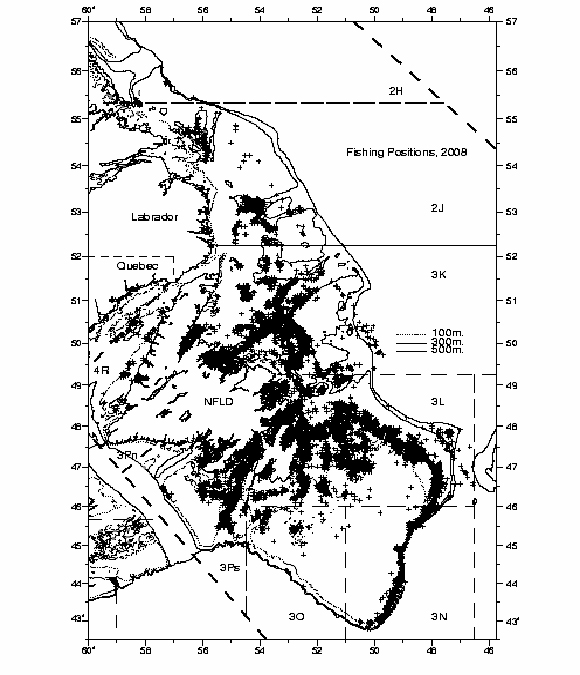 Figure 1: Spatial distribution of commercial fishing effort during 2008