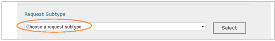 This is an image of the New Request screen, where the Request subtype button is circled in orange