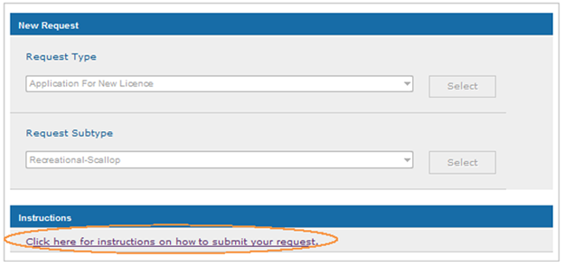 This is an image of the New Request screen, where the Instructions are circled in orange