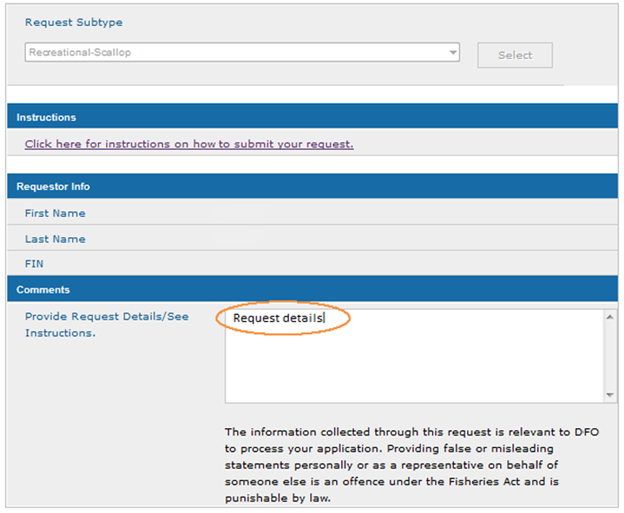 This is an image of the New Request screen, where the Comments box is circled in orange