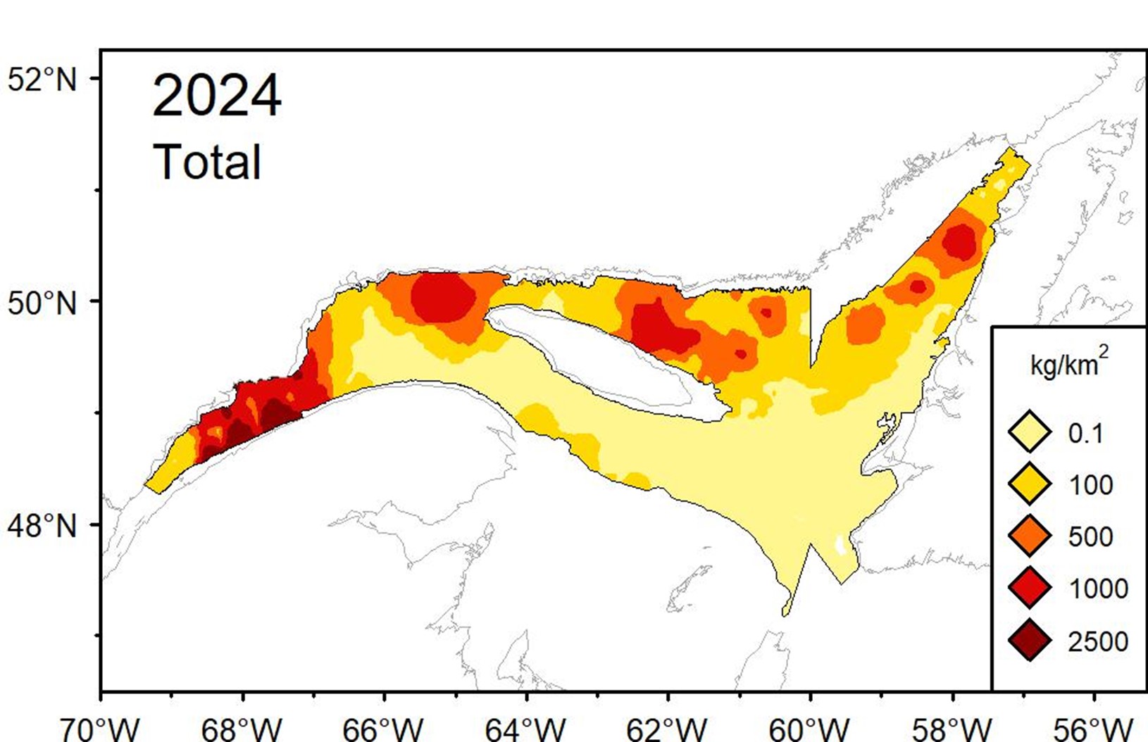Colour scale map. Text version follows.