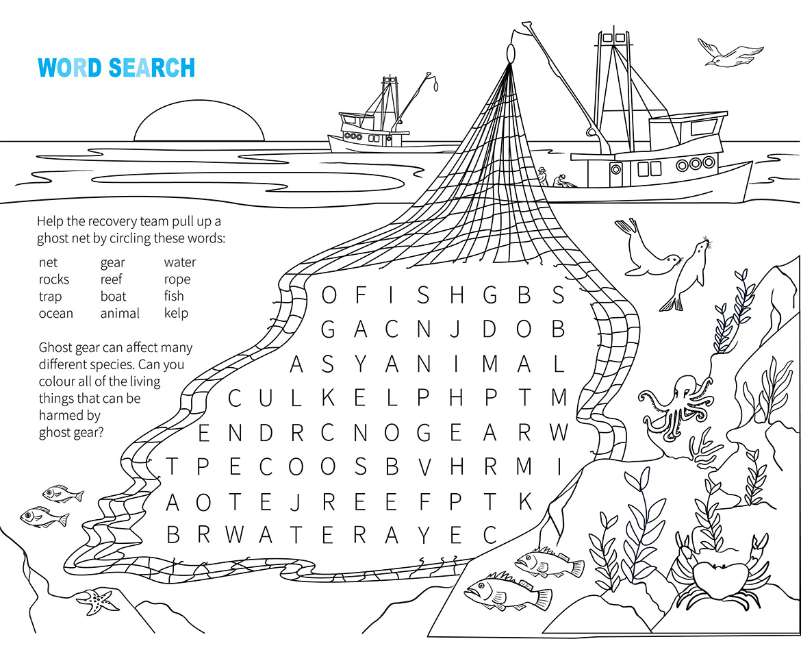 A word search activity where you need to search through a jumble of letters for words formed left to right, top to bottom, or diagonally.
