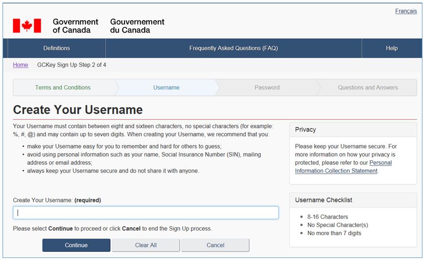 Screenshot - Create your username